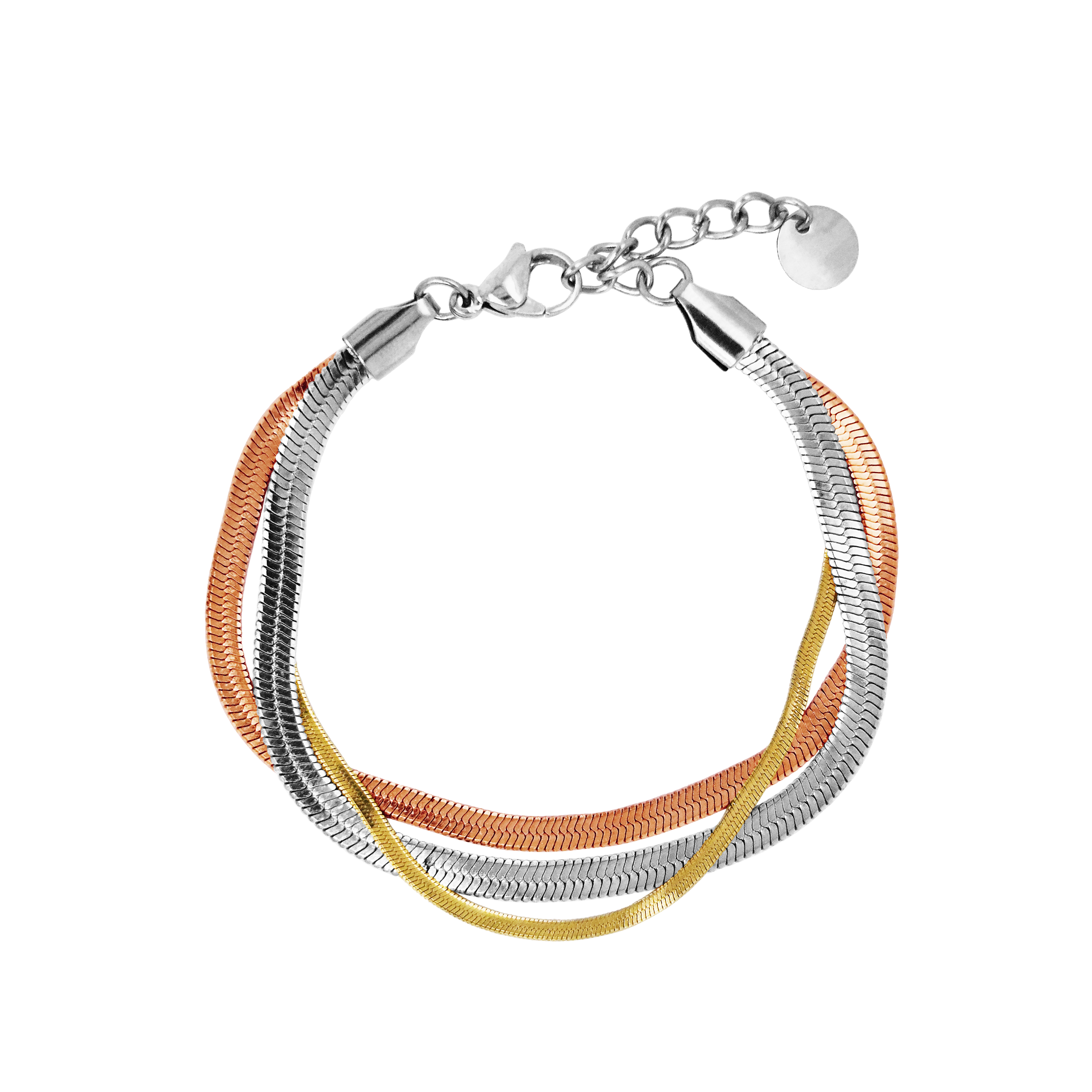 3-Tone Plated Triple Herringbone Bracelet