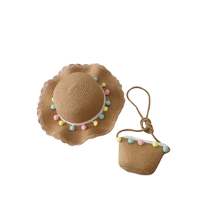 Kids Tan Straw Hat And Bag Set