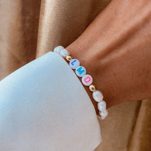 Personalised Multicoloured & Pearl Beaded Bracelet