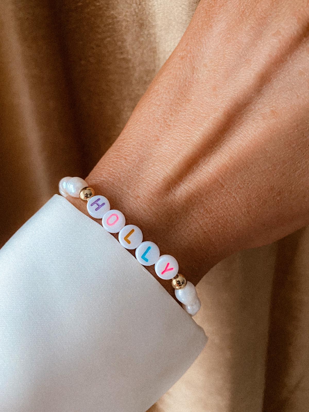 Personalised Multicoloured & Pearl Beaded Bracelet