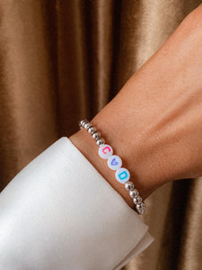 Personalised Multicoloured & Silver Beaded Bracelet